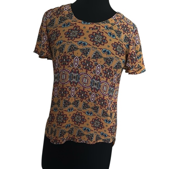 Pink Rose Golden floral Short Sleeve Blouse size small - Picture 1 of 7